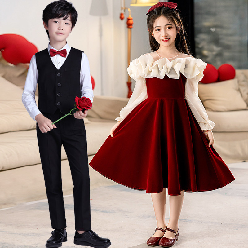 中国风儿童表演服中学生小学生朗诵大合唱团演出服比赛主持典礼服