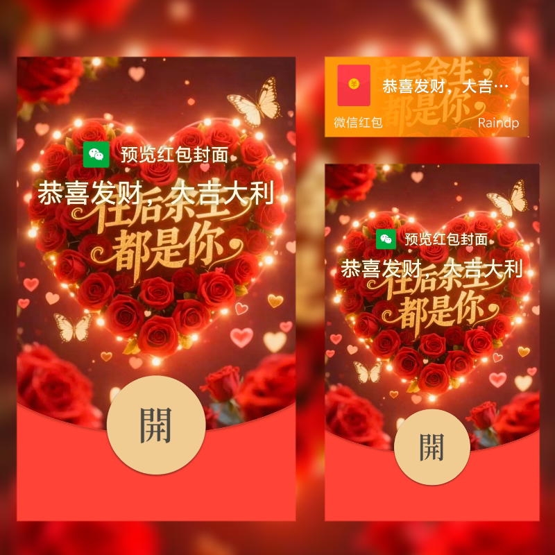 2026新款520情人节往后余生都是你红色爱心玫瑰花红包封面