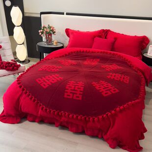 红喜玫瑰花毯子婚庆伴手礼多功能毛毯子送新人礼物花束毯喜字结婚