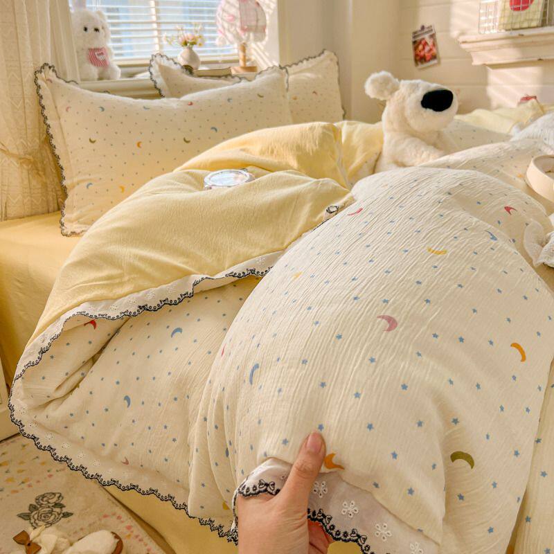 韩版蕾丝刺绣花边少女公主风三层纱床上四件套宿舍三件套床单床笠