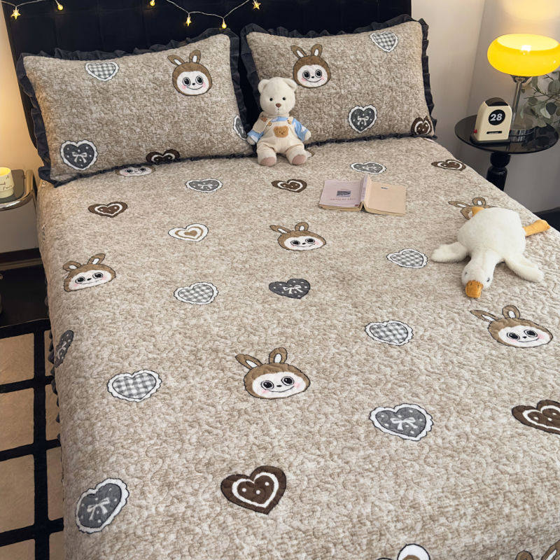 新款牛奶绒加厚夹棉床盖枕套三件套秋冬厚实保暖小清新床罩可裸睡,床上用品,床盖,淘宝优惠券,粉丝福利购,淘宝优惠卷