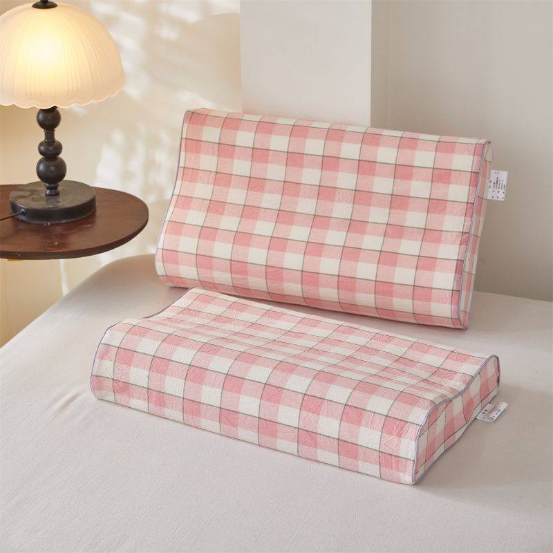 全棉纯棉高低记忆枕枕头枕芯50*30cm单只枕套格子简约学生枕舒适