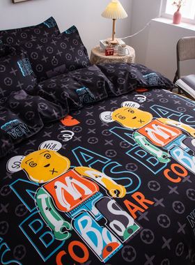 INS网红款黑色四件套被套床上用品被子床单宿舍上下铺三件套4磨毛