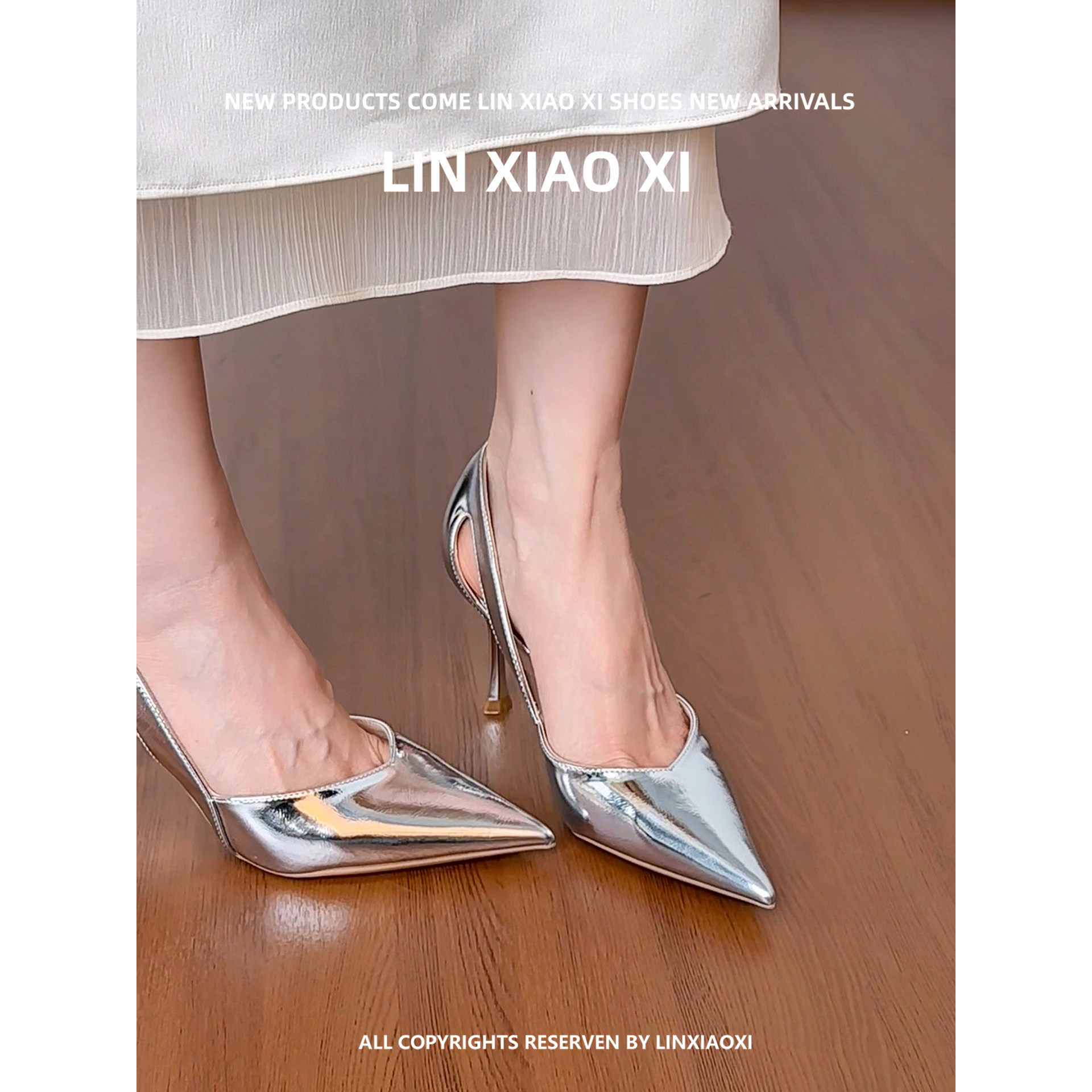 春夏新款法式银色高跟鞋女细跟尖头气质高级不累脚通勤职业单鞋夏