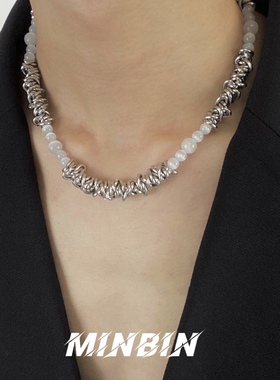 不规则荆棘链条拼接猫眼石项链女ins嘻哈轻奢小众设计锁骨链男潮