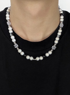 冰裂珠反光珍珠串珠项链女ins嘻哈甜酷风轻奢小众锁骨链男潮新款