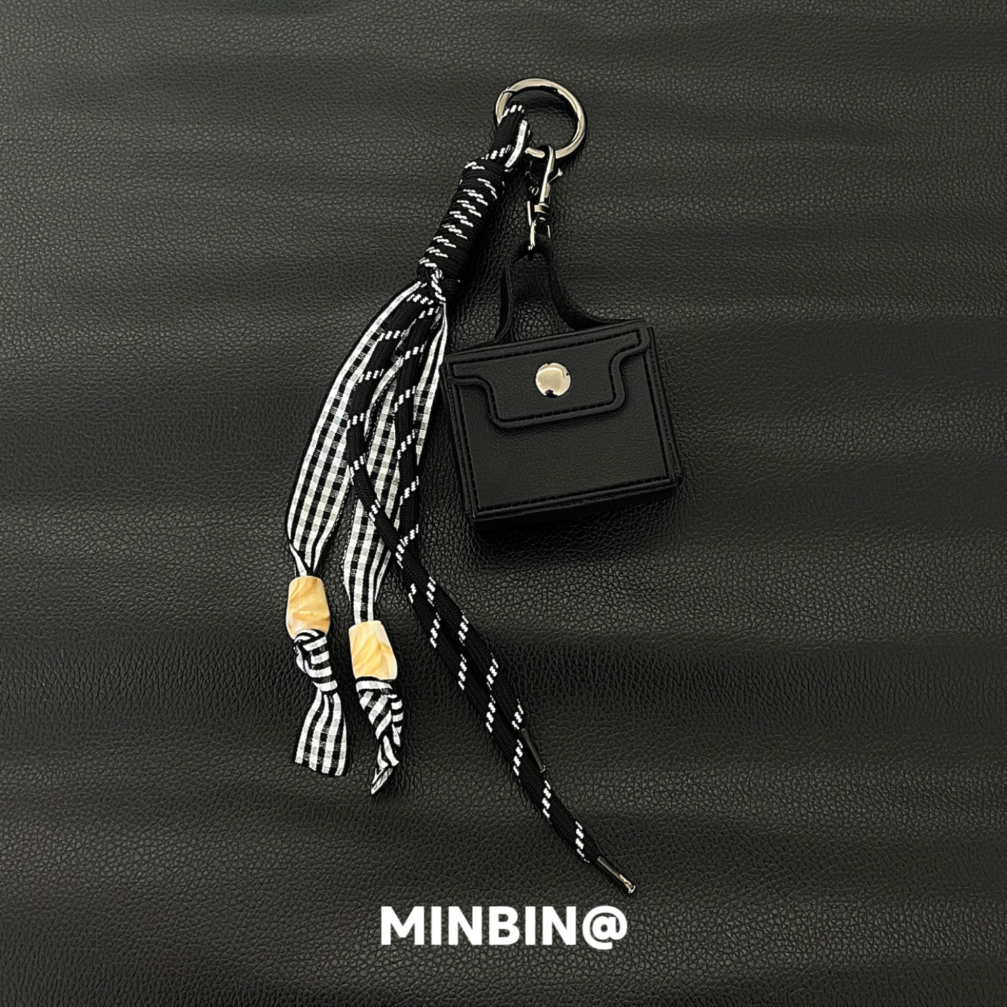 黑色皮质手提包包挂件迷你版小编织挂绳耳机包钥匙扣挂饰腰间配饰