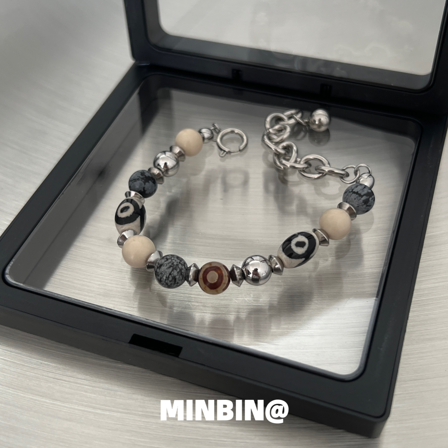 thumbnail for Retro natural stone agate dzi bracelet niche design beaded hip hop premium bracelet unisex trend