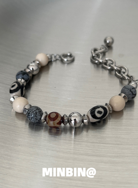 复古天然石玛瑙天珠手链