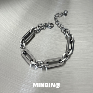 古巴链拼接钛钢手链男士简约冷淡风小众设计高级嘻哈手饰品不掉色