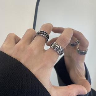 荆棘戒指男士 钛钢不掉色 复古朋克十字架骷髅头食指戒中指环女酷