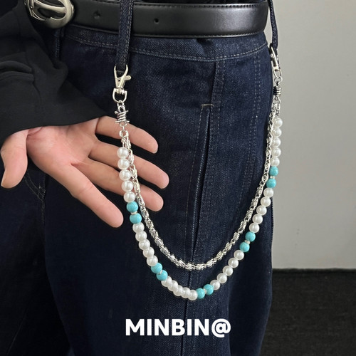 复古珍珠双层裤链嘻哈