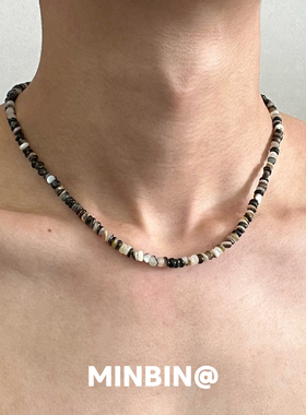 黑蝶贝沙滩风串珠项链男女款小众复古百搭锁骨链夏天海边度假配饰