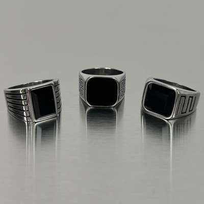 黑宝石钛钢男士戒指男款潮牌