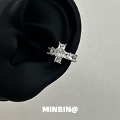 欧美闪钻锆石十字架耳夹男女小众设计感高级无耳洞耳骨夹甜酷耳饰