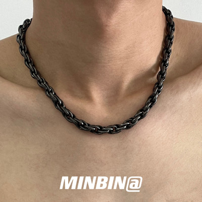 蛇纹黑色麻花项链钛钢不掉色