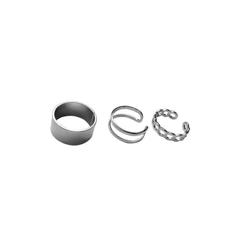 thumbnail for Three piece suit! Simple plain circle titanium steel ring men's and women's trendy brand does not fade hip-hop index finger ring cold wind hand jewelry