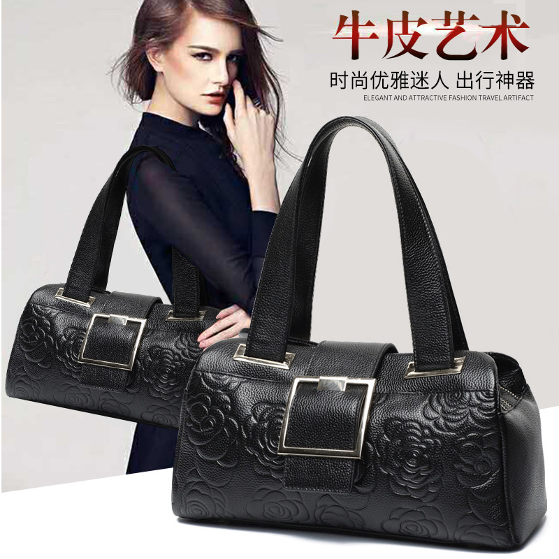 真皮女包2020新款潮百搭波士顿枕头包大容量中年妈妈包女士单肩包