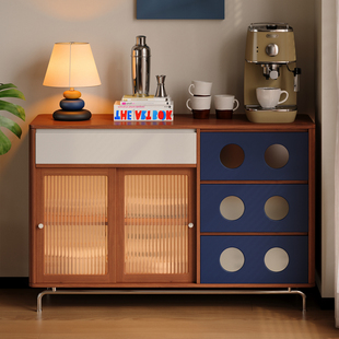 木小咖复古餐边柜靠墙一体储物柜客厅实木橱柜家用咖啡茶水柜置物