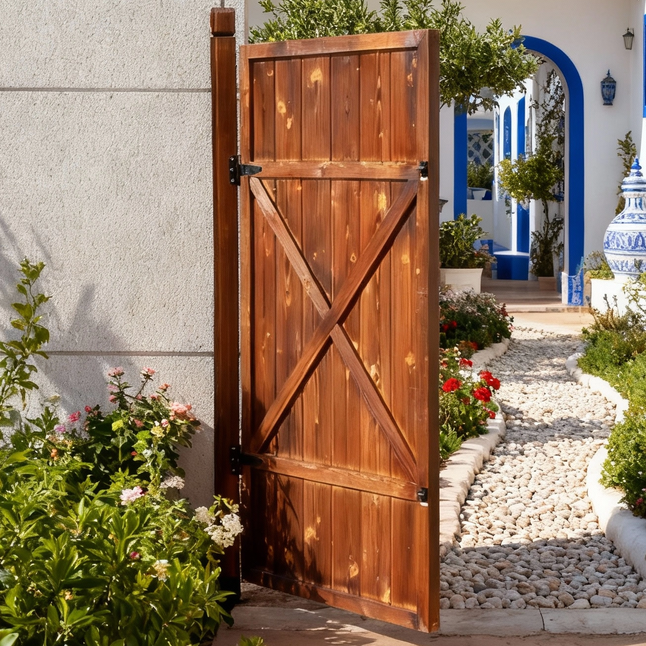 户外别墅庭院木门一楼小院花园入户小门单开院子门法式护栏栅栏门