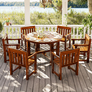 高端户外别墅露天庭院桌子餐桌圆桌家用室外院子里的桌椅组合休闲