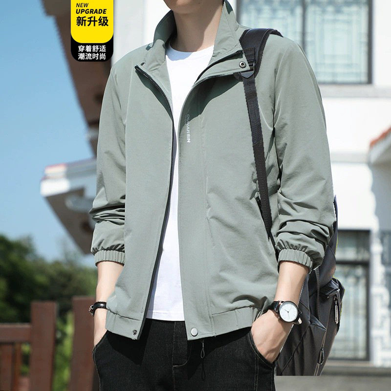 夹克外套男高级感春秋新款潮牌大码商务休闲男装立领飞行服上衣