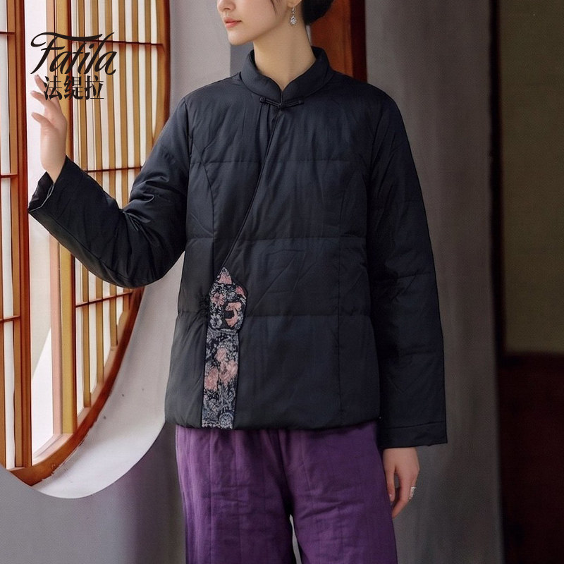 复古新中式立领轻薄羽绒服女短款