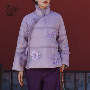 立领轻薄羽绒服女短款冬装新款刺绣新中式改良版汉服加厚保暖外套