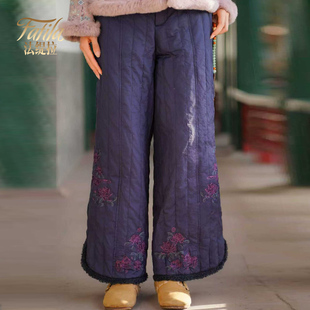 新中式轻薄羽绒服裤子女长裤阔腿裤外穿2025冬装新款汉服下装加厚