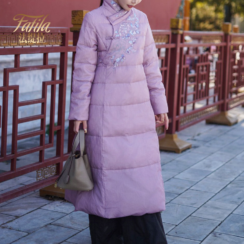 时尚新中式轻薄羽绒服女过膝中长款冬装新款2025改良版汉服外套女