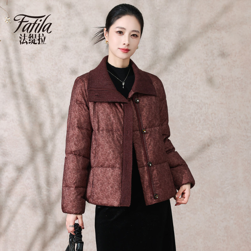 洋气妈妈碎花轻薄羽绒服女短款