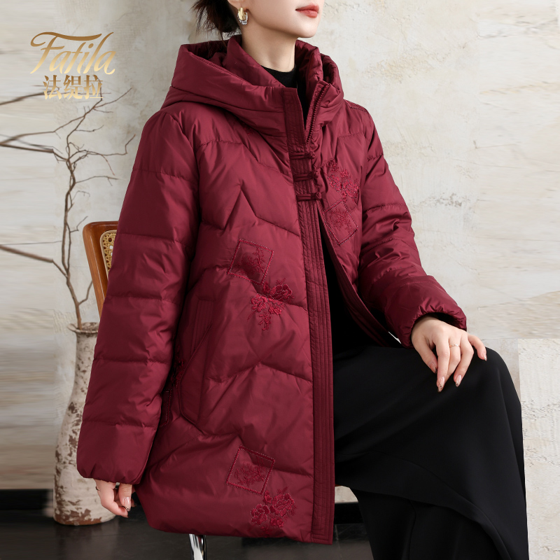 红色羽绒服女中长款冬装新款