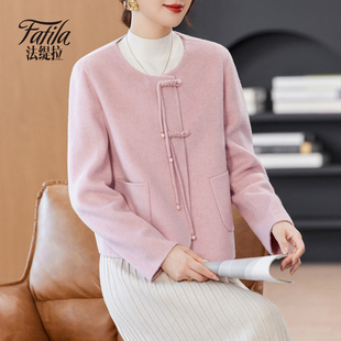 粉色双面羊绒大衣女短款秋冬新款韩版手工双面呢羊毛呢外套小个子