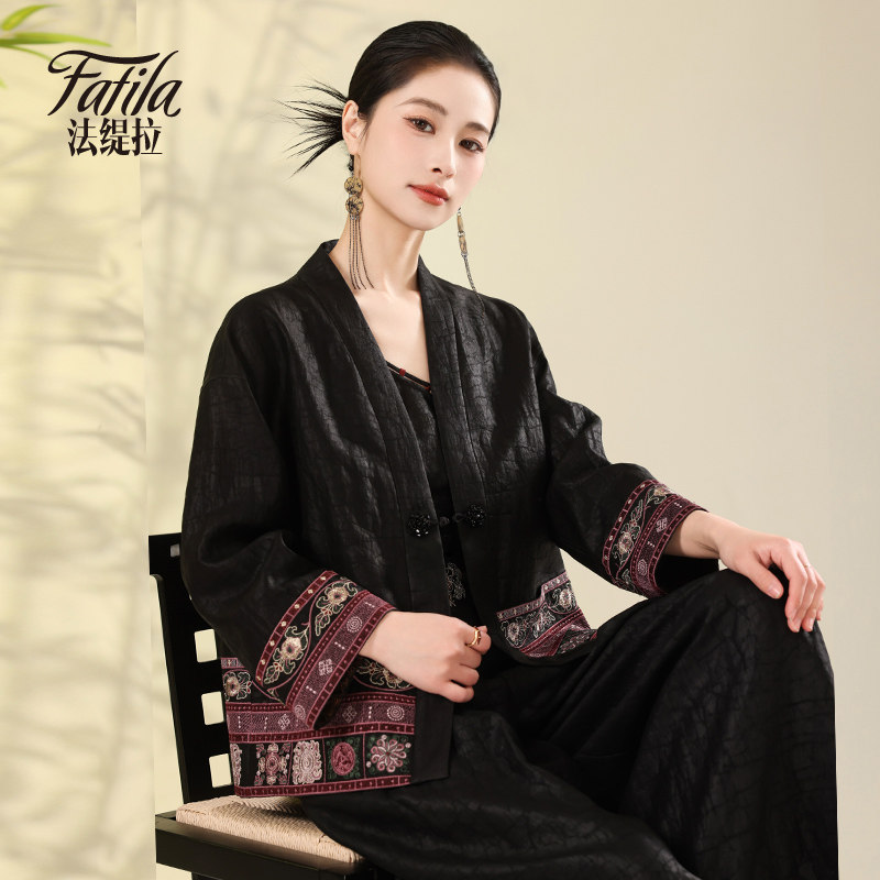 龟纹香云纱真丝开衫女长袖春夏