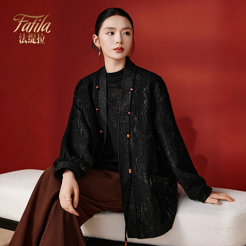 时尚黑色羊毛呢外套女长袖秋冬