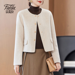 白色双面羊绒大衣女短款秋冬新款韩版手工双面呢羊毛呢外套小个子