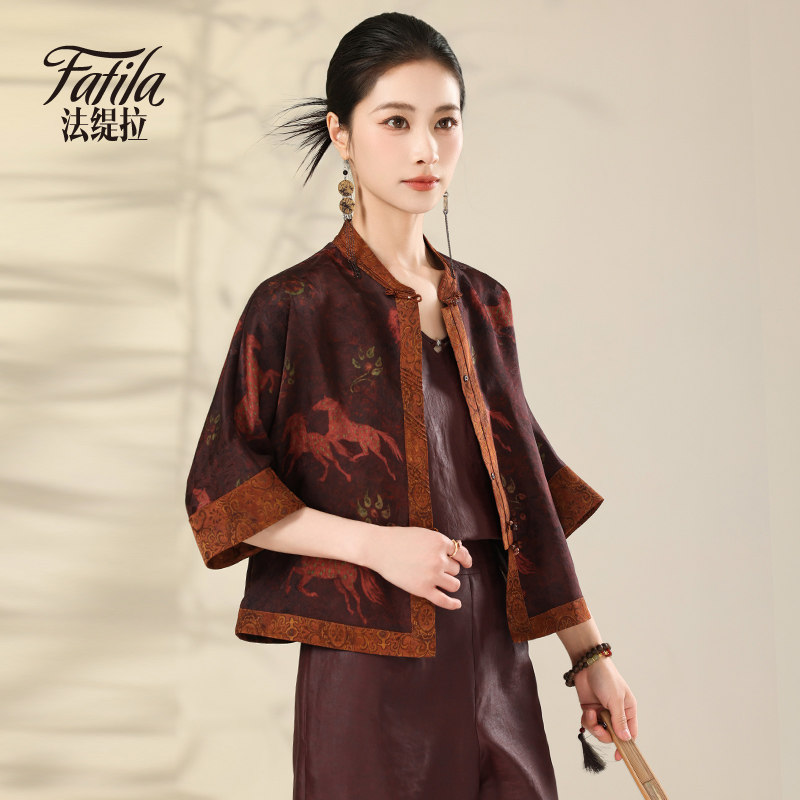 新中式香云纱真丝衬衫女中袖新款