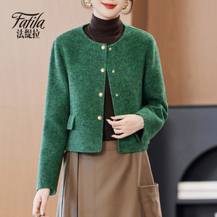 绿色双面羊绒大衣女短款秋冬新款韩版手工双面呢羊毛呢外套小个子