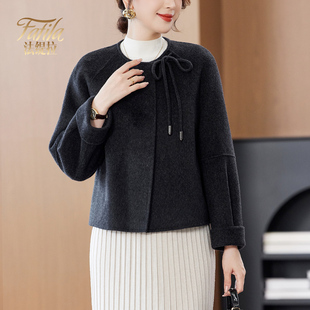 新中式双面羊绒大衣女短款新款小个子韩版手工双面呢羊毛呢外套女