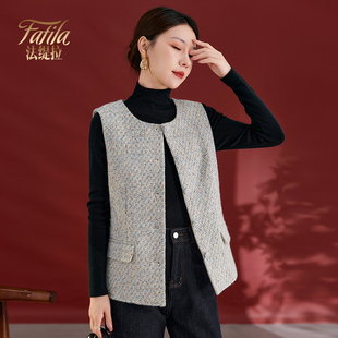 时尚羊毛毛呢马甲女2025新款韩版时髦洋气外穿背心叠搭小香风马夹