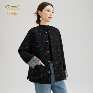 高端黑色小香风毛呢外套女短款秋冬新款法式优雅小西装气质上衣女