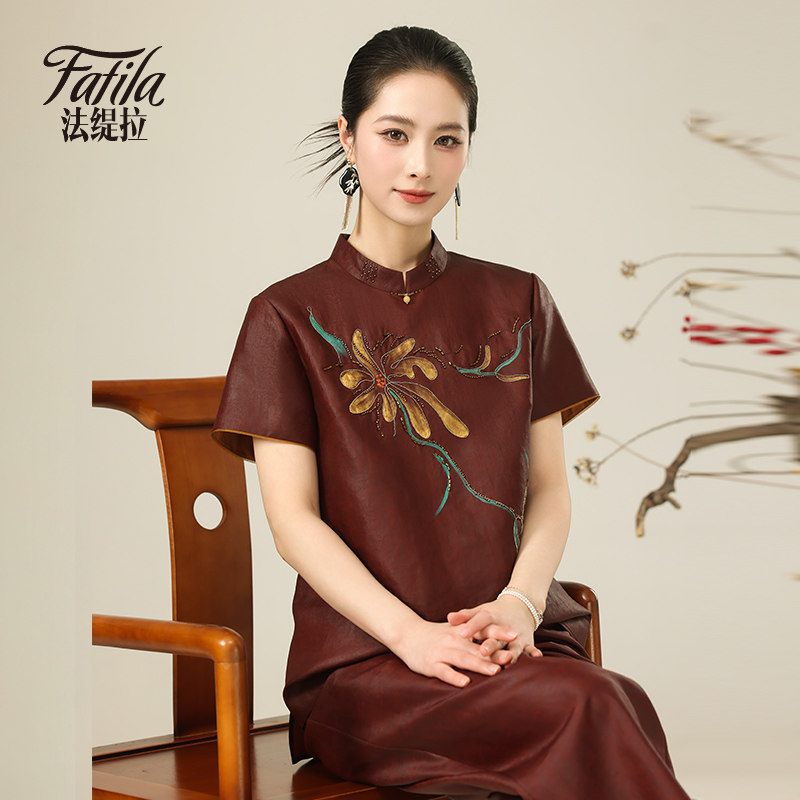 红云香云纱真丝衬衫女短袖夏新款