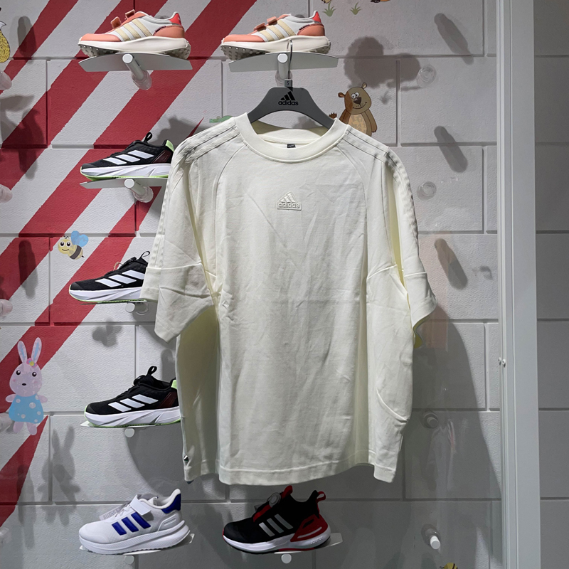 阿迪达斯2024秋季新款情侣款纯棉运动休闲宽松短袖圆领T恤 JI6643
