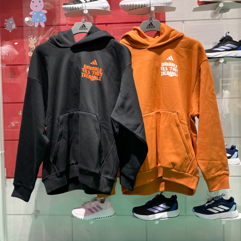 正品阿迪达斯男子2024冬季抓绒保暖篮球运动连帽卫衣套头衫JC6805