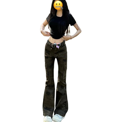 SRCG 美式高街cleanfit潮牌机能风结构款弯刀裤修身显瘦牛仔裤