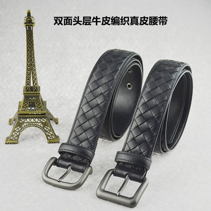 纯手工头层牛皮编织皮带男士真皮针扣休闲百搭牛仔裤男腰带p-bv10