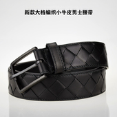 新款 头层小牛皮男士 编织腰带男真皮针扣商务百搭大格编制皮带bv95