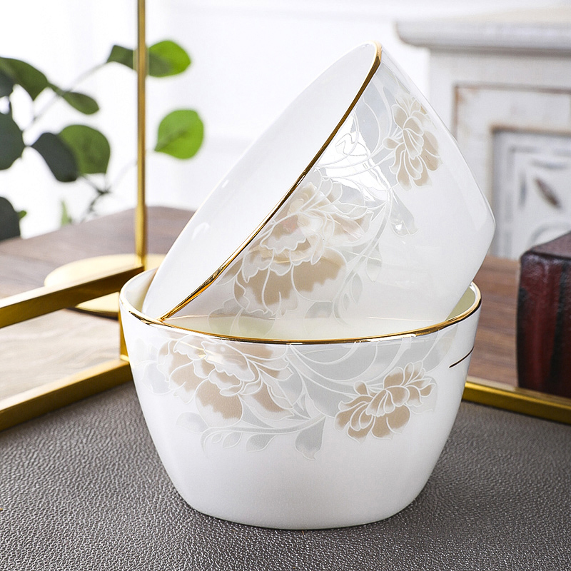 宝印骨瓷饭碗家用金边面碗创意