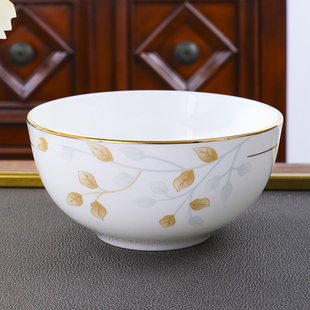 粥碗 4个家用骨瓷米饭碗创意面碗金边陶瓷汤碗中式 大小碗餐具欧式