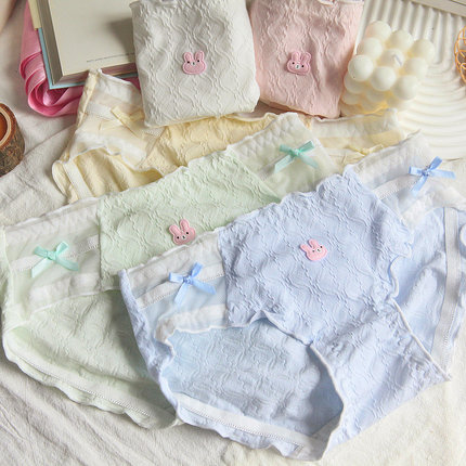 马卡龙色卡通萌兔可爱少女内裤抗菌棉质中腰蝴蝶结透气学生三角裤